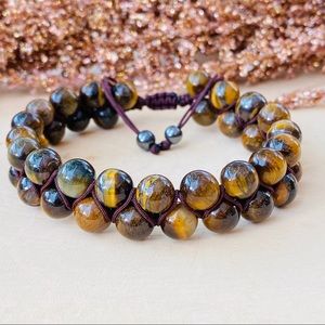 Tiger Eye Bracelet Gemstone Double/ two Double Row Cord Bracelet adjustable